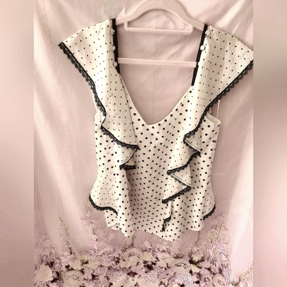 New Adelyn Rae Womens White Black Mini Dress Polka Dots Ruffle Convertible S… - Picture 4 of 12